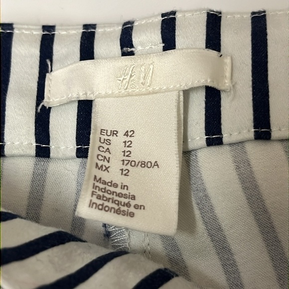 H&M white navy blue stripe womens dress Straight pants cute size 12 Stretch - Picture 5 of 6